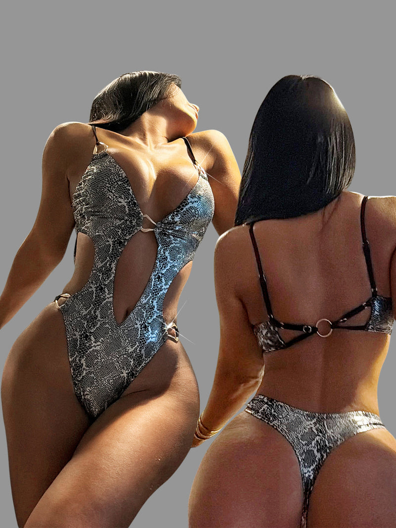 Print Tie Up Backless One Piece Swimsuit CASF 6821