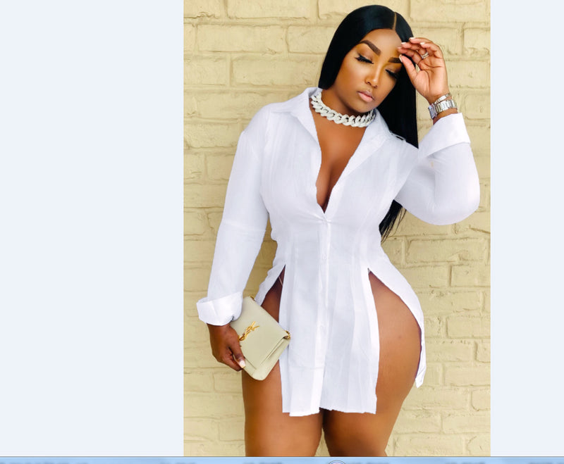 Solid Sexy Split Long Sleeve Shirt Top OLYF 60741