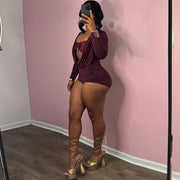 Deep V Neck Solid Color Long Sleeve Romper GZJQ K24Q62136