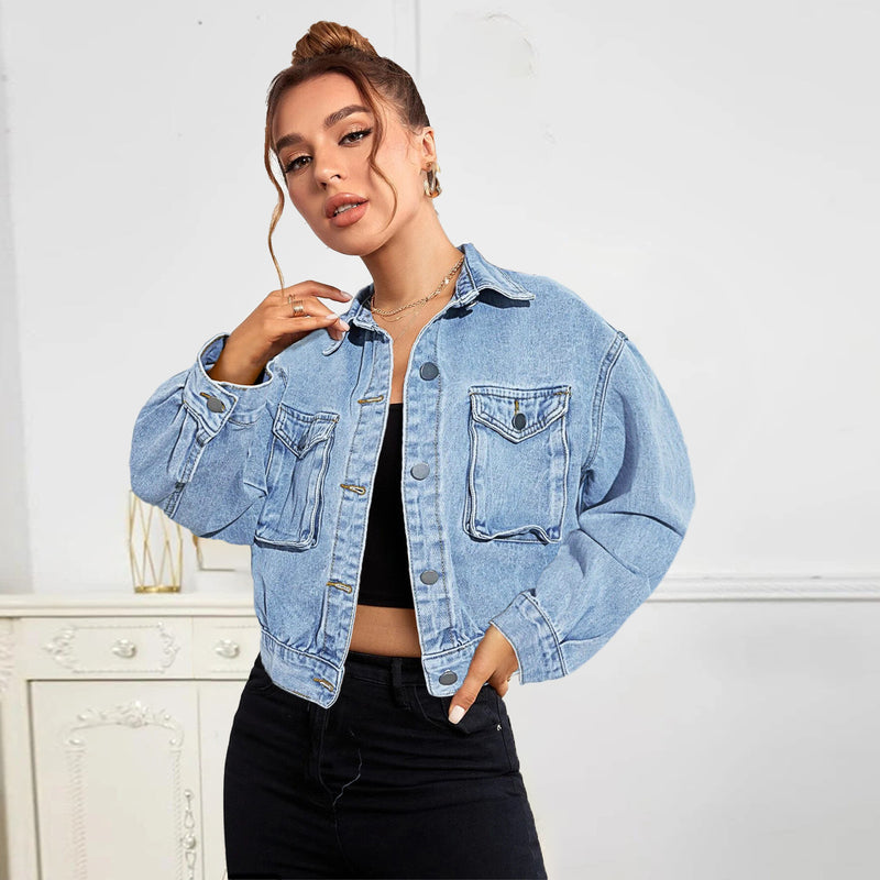 Solid Color Lapel Denim Coat GZHY ZT60421
