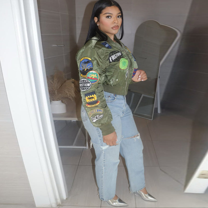 Fashion Long Sleeve Embroidered Aviator Jacket YNSF 2668