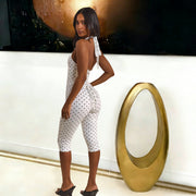 Polka Dots Print Halterneck Tie Up Seventh Jumpsuit TK 6350