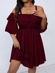 Plus Size Ruffles Off Shoulder Midi Dress GAWE 6764
