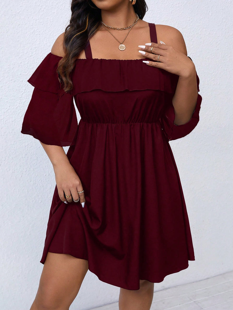 Plus Size Ruffles Off Shoulder Midi Dress GAWE 6764