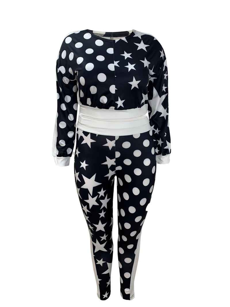 Plus Size Stars Polka Dots Sport Pants Suit GAWE 5872