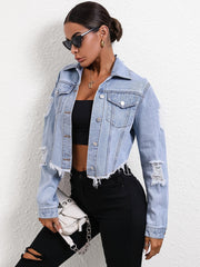 Loose Holes Long Sleeve Short Denim Jackets GYXN 35705