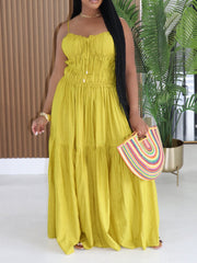 Solid Color Ruched Sling Maxi Dress AIL 349