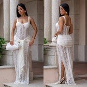 See Through Lace Sling Maxi Dress BY 7705