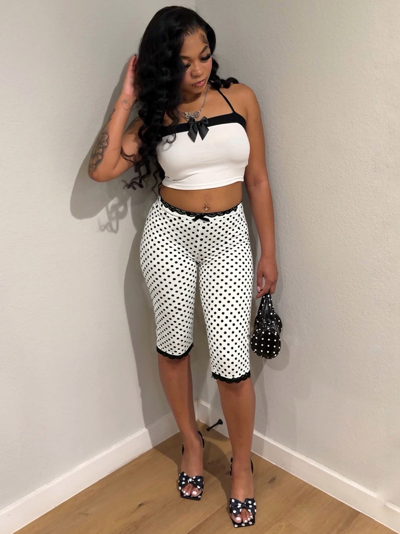 Print Bow Tie Camisole Top Lace Fifth Pants Suit CH 26020