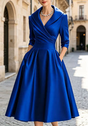 Plus Size Solid Color Long Sleeve Satin Midi Dress BGN 371