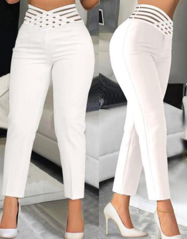 Hollow Out Solid Color Pencil Pants GJMF 97761