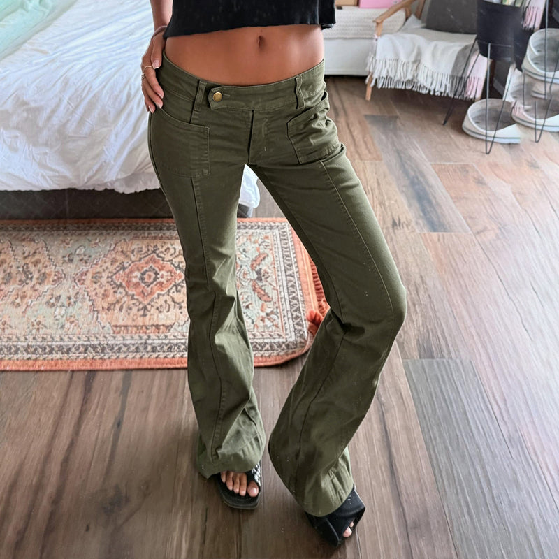 Low Waist Metal Buckle Flare Pants GPKJ MR49498