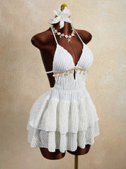 Solid Color Halterneck Backless Mini Dress GXIY K26L2398