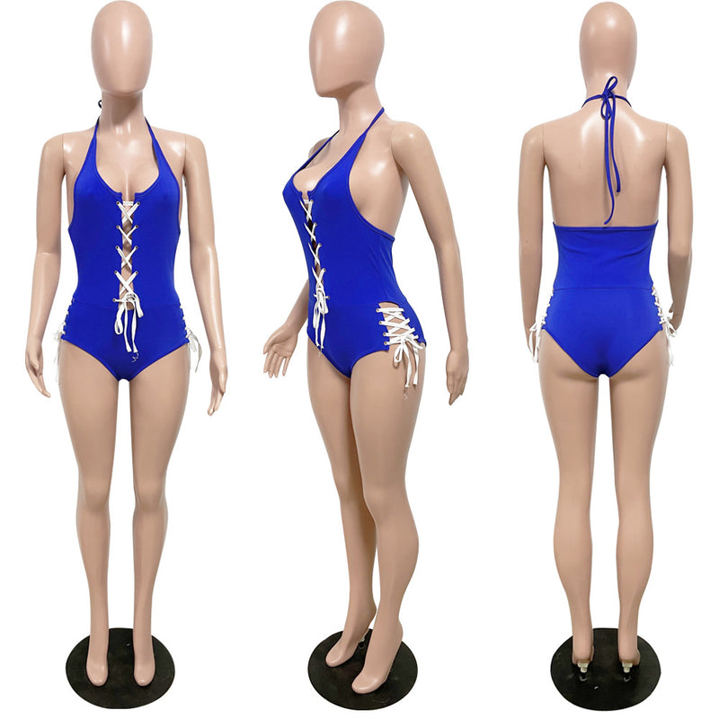 Sexy Halter Lace Up One Piece Swimsuit HMS 5470