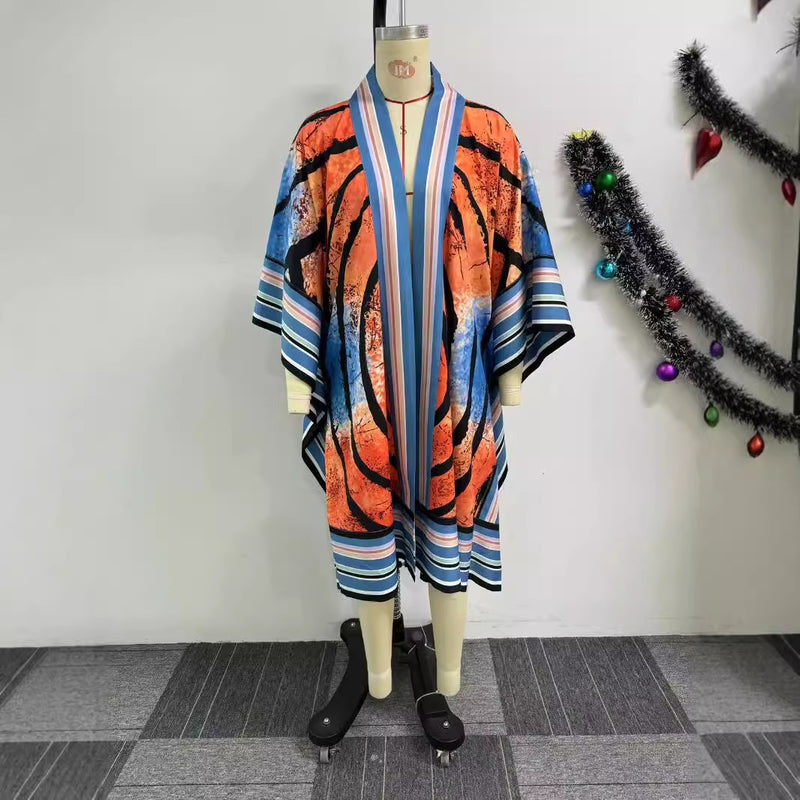Printed Cardigan Drop Shoulder Bat Sleeve Jacket NY 10891