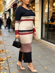 Plus Size Stripe Color Block Maxi Dress GAWE 6778