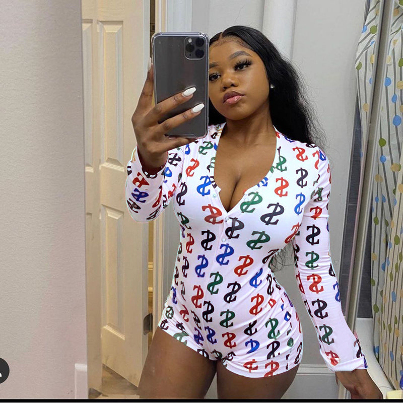 Dollar Print Letter Casual Loungewear Romper GWLS LD201033
