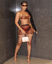 Mesh See Through Sling Top And Skirts Two Piece Set JZHF 8030