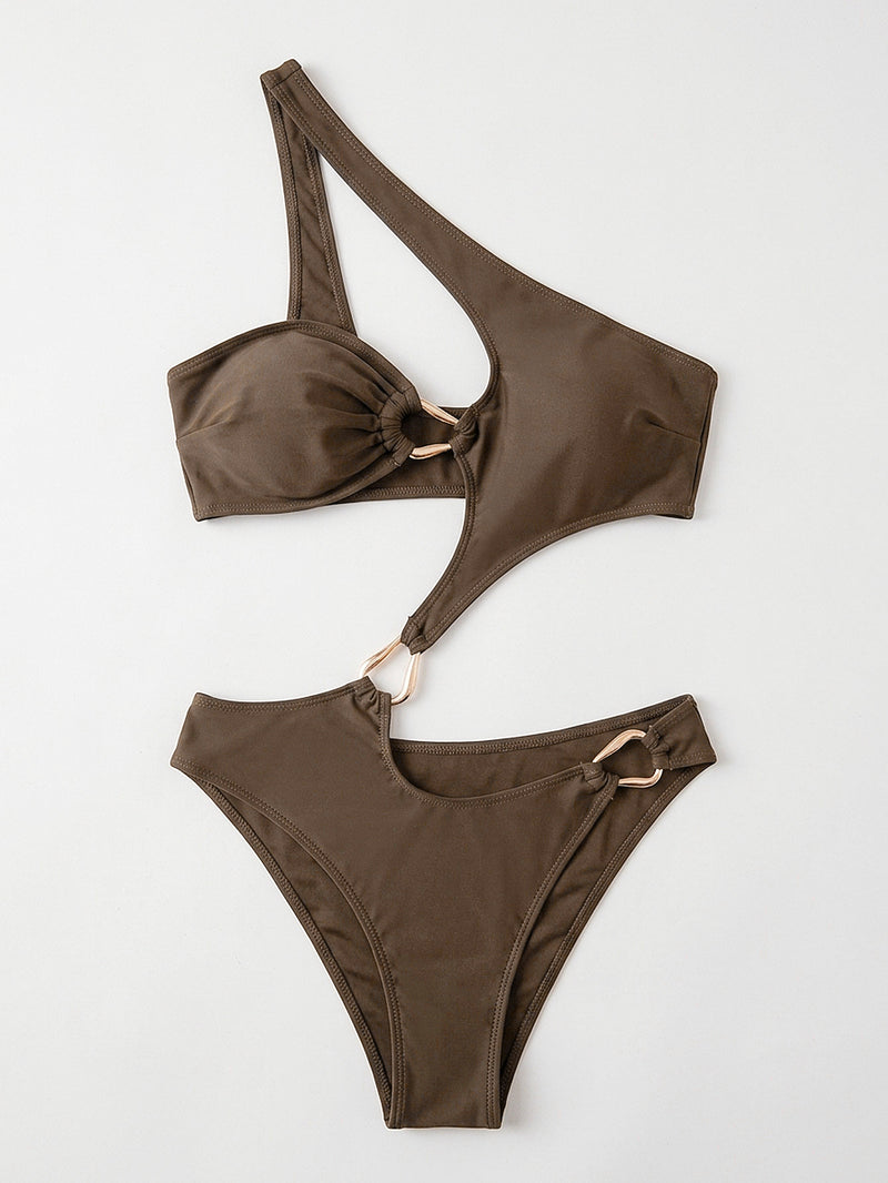 Solid Color Single Shoulder One Piece Swimsuit CSYZ G885W