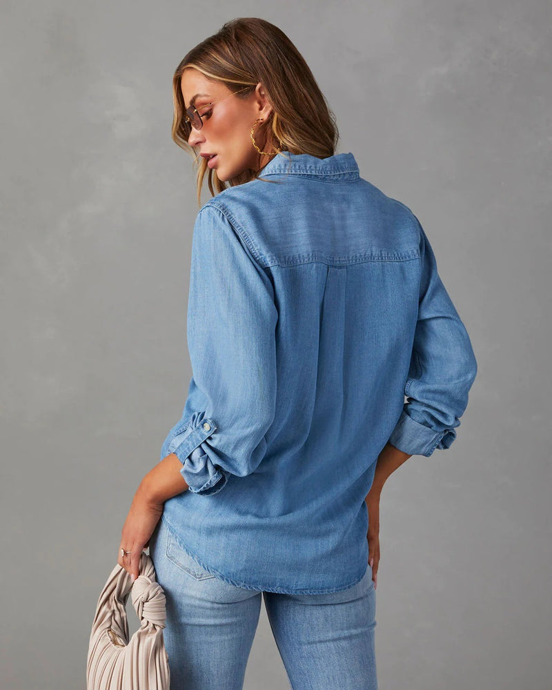 Lapel Single breasted Long Sleeve Denim Shirt GYAN 32130