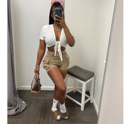 Solid Pockets Casual Shorts GCNF 0187
