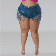 Plus Size Denim Tassel Shorts GDAM 8012