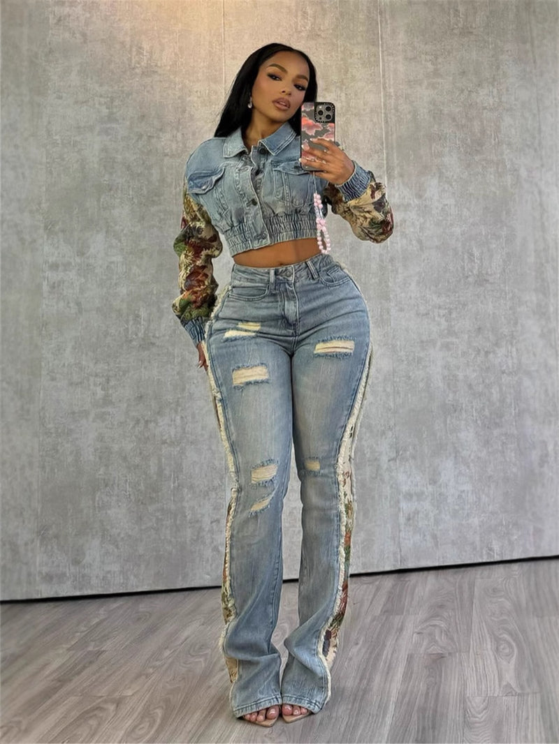 Print Color Fashion Denim Coats YRST T197