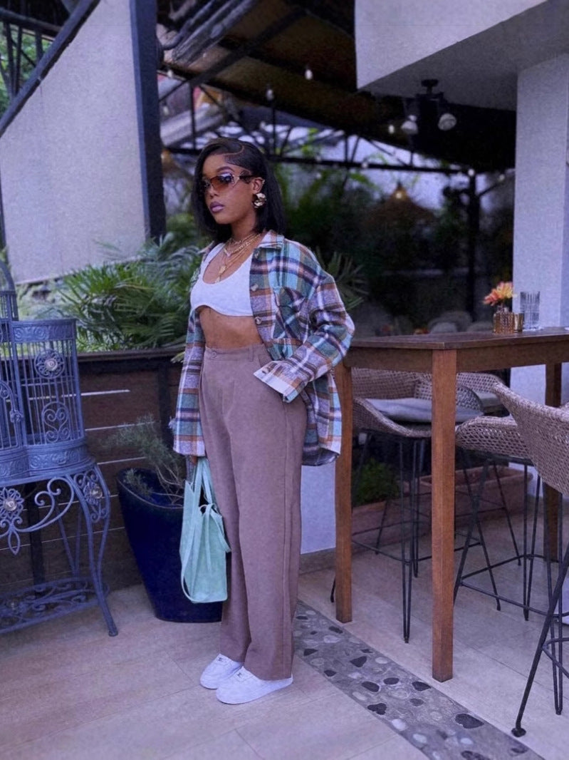 Long Sleeve Loose Plaid Shirt Coats GYZY 8932