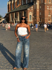 Plus Size Washed Straight Jeans GYLN 3147