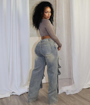 Removable Button Straight Jeans GXHF M81208