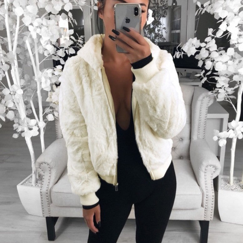 Fashion Solid Color Hooded Loose Plush Jacket GLYY 6001