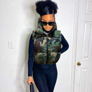 Camouflage Collar Sleeveless Short Cotton Jacket Coat GNZD 9445TD