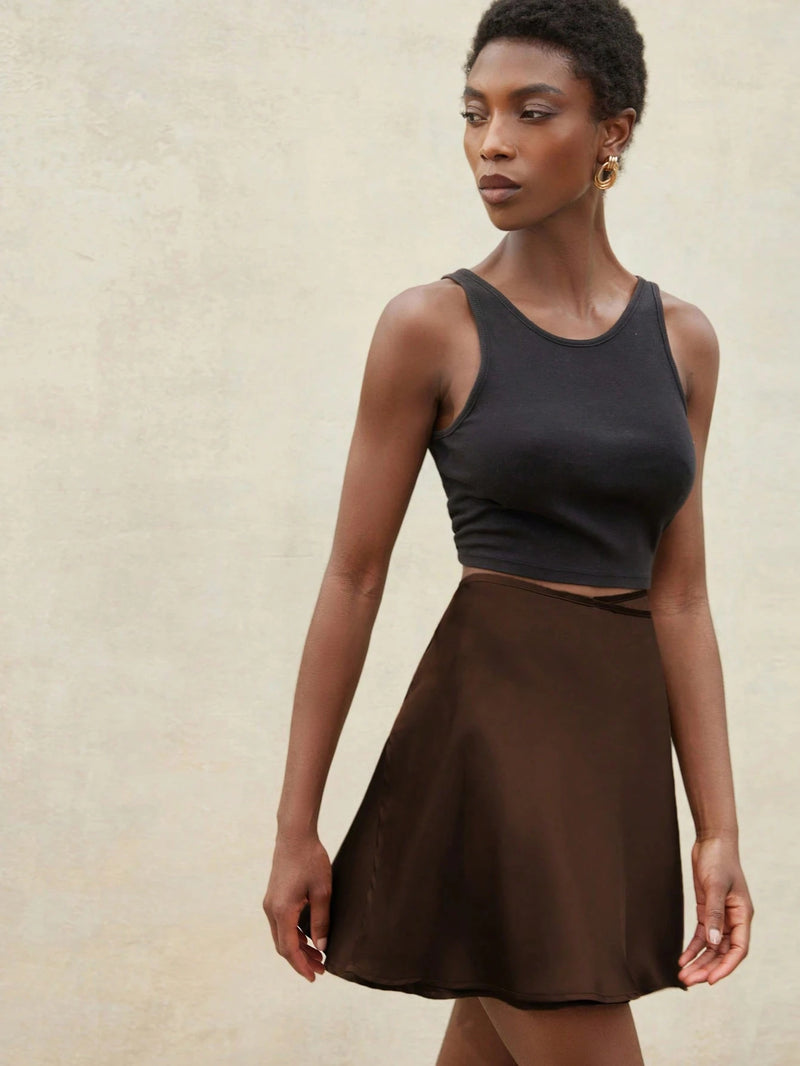 Solid Color Tie Up Skirt YWXS K25L1883
