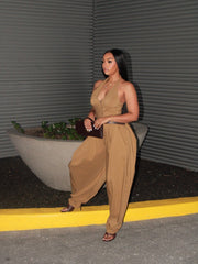 Halterneck Solid Color Zipper Jumpsuit Without Belt TE 4755