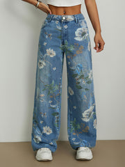 Fashion Print Denim Wide Leg Jeans GYXN 15875