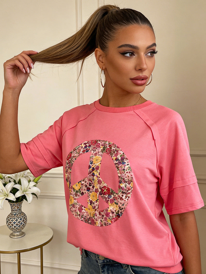 Plus Size Print Short Sleeve Loose T Shirt QMZF 18002