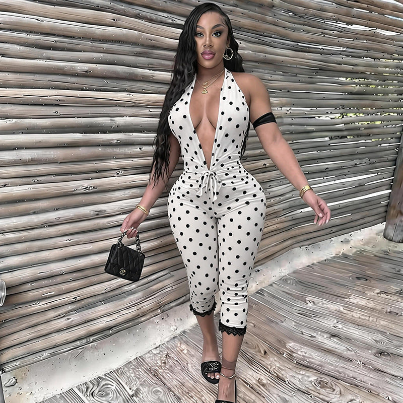 Deep V Neck Backless Print Jumpsuit MXBF Q26JP118