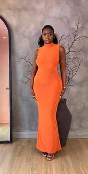 Solid Color Sleeveless Backless Maxi Dress GADE 11469