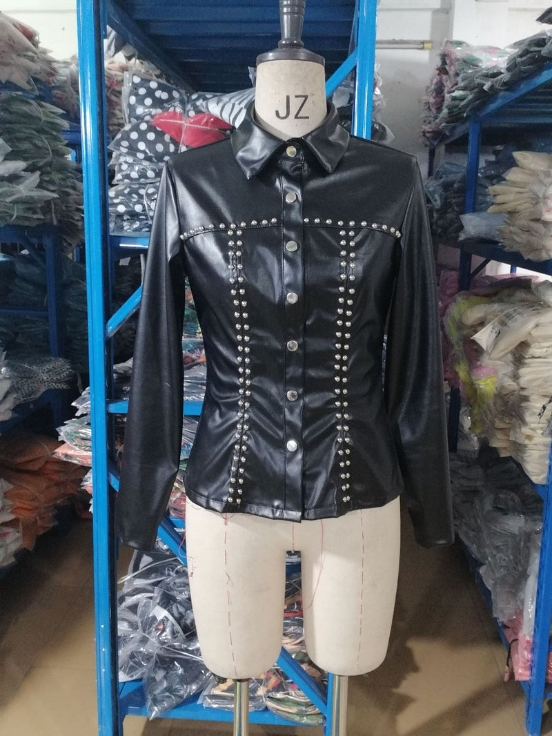 PU Leather Long Sleeve Tight Shirt GJMF 97790
