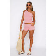 Solid Color Slash Neck Two Piece Shorts Set ASL 6731