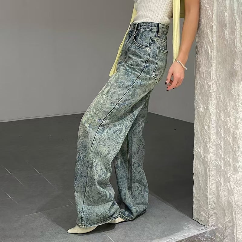 Snake Print Straight Jeans GQLF 1627