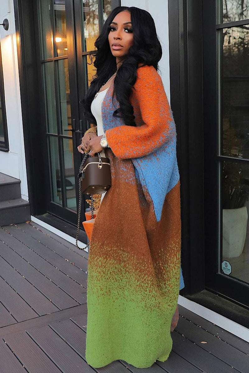 Casual Color Block Loose Knits Long Coat TR 1320