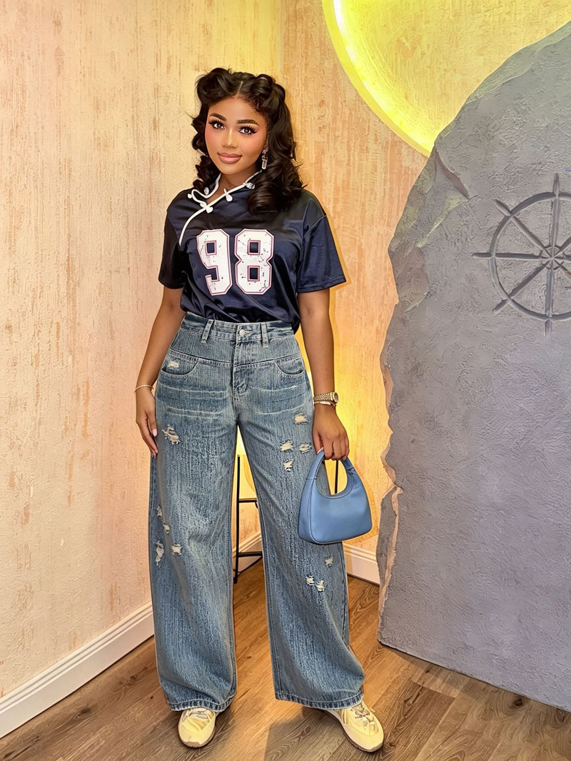 Plus Size Washed Straight Jeans GYLN 0520