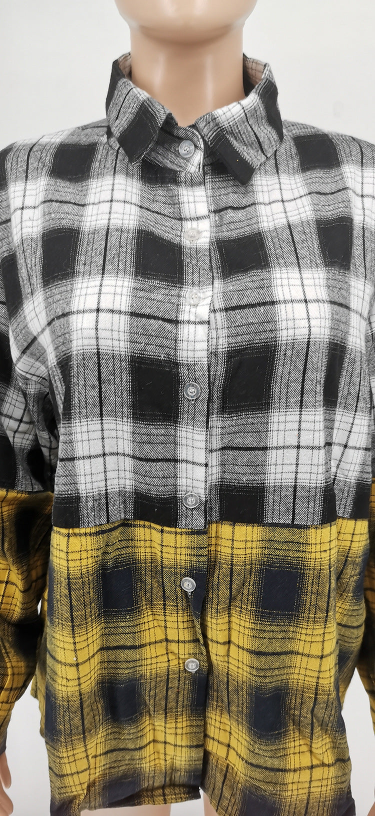 Plaid Casual Patchwork Loose Full Sleeve Blouse WSYF 5911