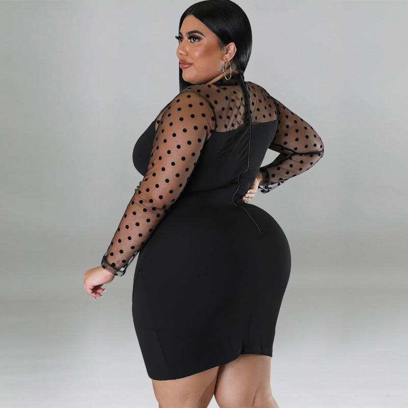 Plus Size Mesh Patchwork Bodycon Dress GDAM 1032