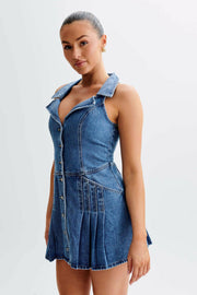 Sleeveless Lapel Denim Mini Dress GMYT 13612