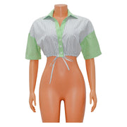 Fashion Striped Color Block Short Sleeve Shirt GOSD OS6707