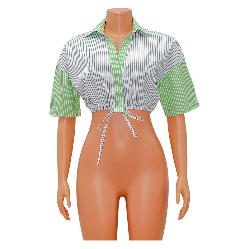 Fashion Striped Color Block Short Sleeve Shirt GOSD OS6707