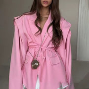 Plus Size Tie Up Loose V Neck Coats GHHE 29782