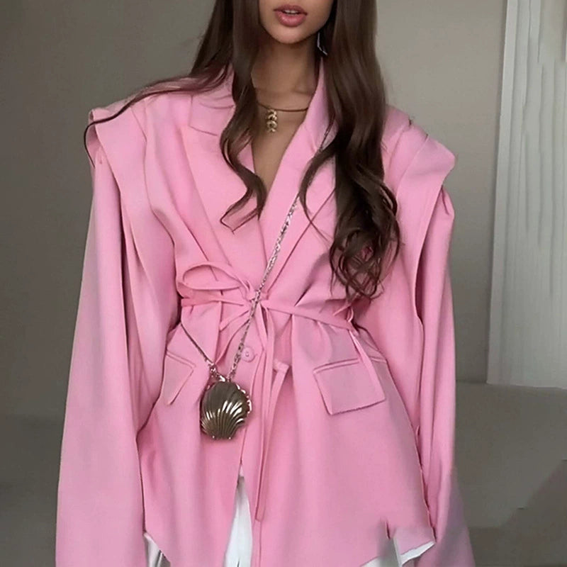 Plus Size Tie Up Loose V Neck Coats GHHE 29782